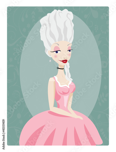 Vector: Beautiful young queen, Marie Antoinette, in pink gown Beautiful young queen, Marie Antoinette, in pink gown