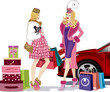 Vector: Two nicely dressed girls talking after successful shopping Two nicely dressed girls talking after successful shopping