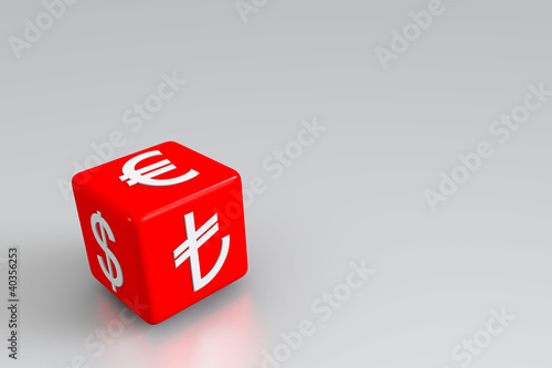 Illustration: Currency exchange on the red dice Currency exchange on the red dice