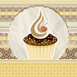 vector vintage pattern with cupcake and retro background