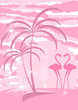pink flamingos in sunset