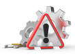 Sign on exclamation and two gears wheel Sign on exclamation and two gears wheel