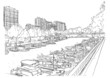 Embankment of the river with the ships.
