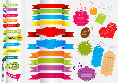 Vector: Collection of colorful stickers, banners, labels and scrapbook e Collection of colorful stickers, banners, labels and scrapbook e