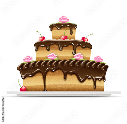 Vector: sweet chocolate cake for birthday holiday. Vector illustration sweet chocolate cake for birthday holiday. Vector illustration
