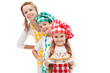 Chefs brigade preparing muffins - woman with kids