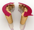 Photo en ligne au meilleur prix 3d diagram of golden coins with a arrow on a white background