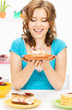 lovely housewife with cake and candle lovely housewife with cake and candle