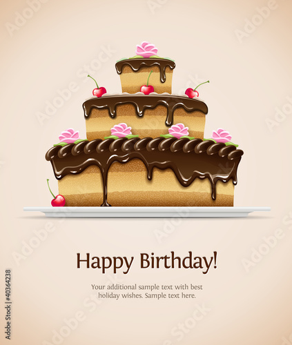 Vector: sweet chocolate cake for birthday. Vector illustration sweet chocolate cake for birthday. Vector illustration