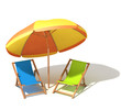 Beach umbrella and sunbeds