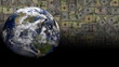 Rotating earth with scrolling American dollars animation
