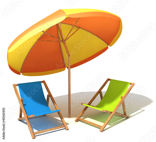 Illustration: Beach umbrella and sunbeds Beach umbrella and sunbeds