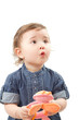 Adorable little baby girl with toy