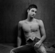 Black and white sexy young shirtless man