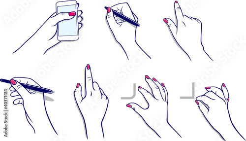 Vektor: Hands using tablet, media player, stylus Hands using tablet, media player, stylus