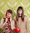nerd humor couple talking vintage red phone