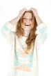 Young smiling happy woman portrait on white.