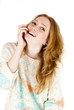 Young smiling happy woman portrait on white.