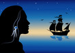 vector illustraion with girl and caravel vector illustraion with girl and caravel