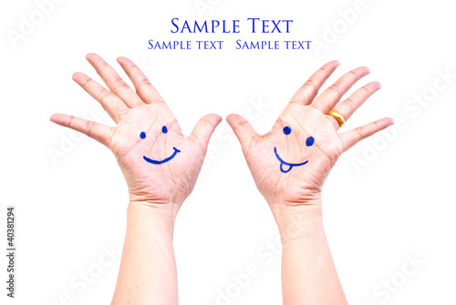 Photo: Smile on the hand for happy concept. Smile on the hand for happy concept.