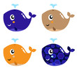 Cute abstract whale set isolated on white Cute abstract whale set isolated on white
