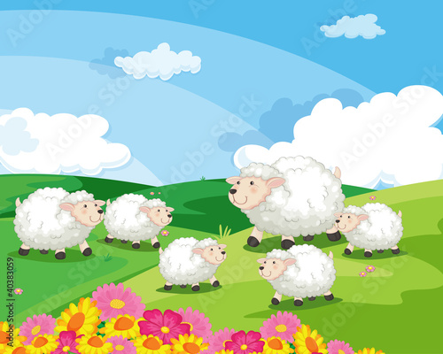 Vector: sheep in a field in new zealand sheep in a field in new zealand