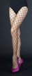 Woman's Legs Wearing Fishnet Hose and Purple High Heels