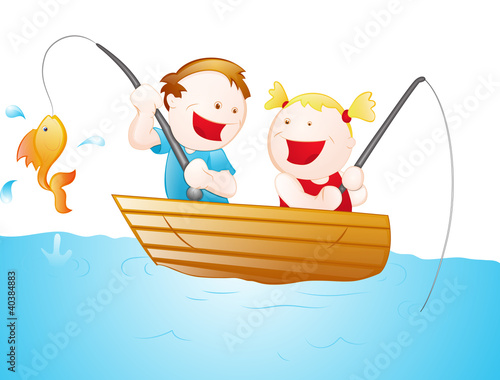 Vector: Cartoon Fisher Kids Cartoon Fisher Kids