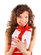 Excited attractive woman with many gift boxes and