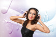 Illustration: Young woman in evening dress with headphones Young woman in evening dress with headphones
