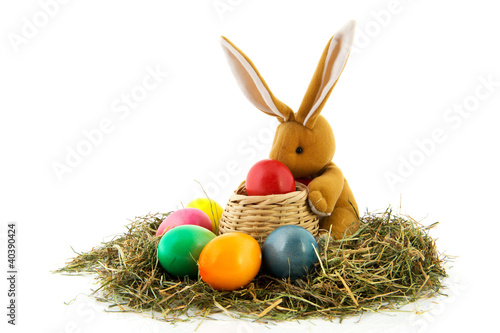 Photo: Easter hare with colorful eggs Easter hare with colorful eggs
