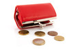 Red purse with euro coins
