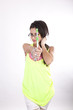 Young attractive girl showing toothbrush
