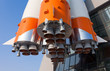 Details of space rocket engine over blue sky background Details of space rocket engine over blue sky background