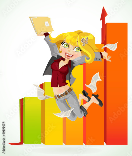 Vector: Business lady happy by the fact that the reports Business lady happy by the fact that the reports