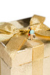 Miniatur Pärchen umarmt sich auf Geschenk Schachtel