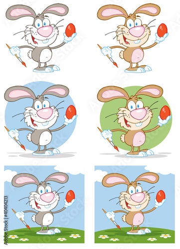 Vektor: Happy Rabbit Painting Easter Egg Different Color.Collection Happy Rabbit Painting Easter Egg Different Color.Collection