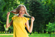 happy woman in forest