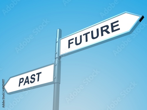 Illustration: road sign with future and past text on blue sky road sign with future and past text on blue sky