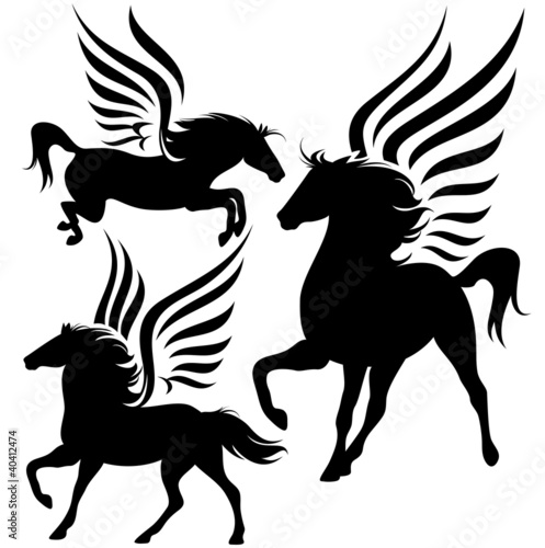 Vector: beautiful pegasus horses silhouettes beautiful pegasus horses silhouettes