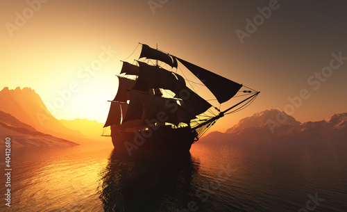 Illustration: Sailboat in the sea. Sailboat in the sea.