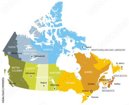 Vektor: Map of provinces and territories of Canada Map of provinces and territories of Canada