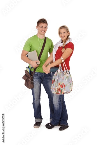 Photo: Smiling friends going to university Smiling friends going to university