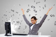 Businesswoman  at workplace and money symbols