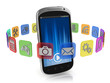 application icons around smart phone 3d concept