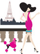 Illustration of a french girl at the Eiffel tower