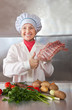 Cook woman with raw meat Cook woman with raw meat