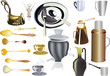 collection of color dishware on white