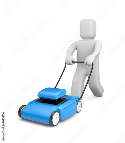 Illustration: Gardener with mover. 3d people Gardener with mover. 3d people