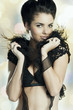 the sexy lady in black feather underwear